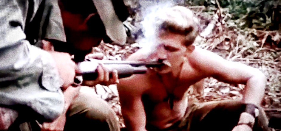 photo - Vietnam soldiers smoke weed from shotgun