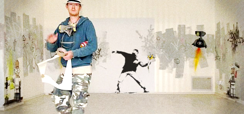 banksy caught in cargo pants and fedora