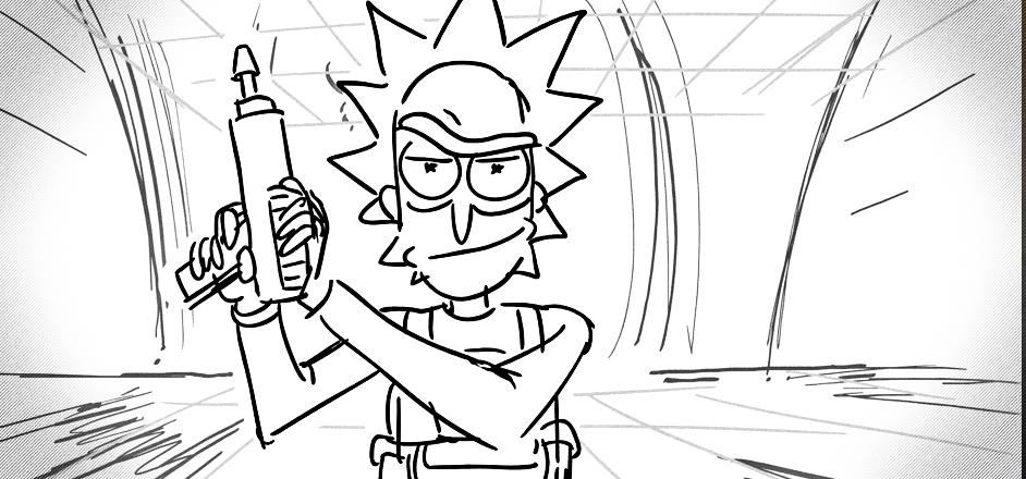 rick and morty storyboard for rooster magazine